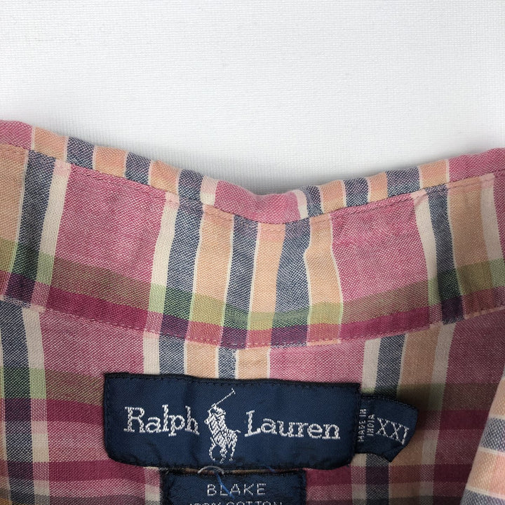 Ralph Lauren BLAKE short sleeve button down check shirt, men's size XXL cotton pink type Vintage Second Hand