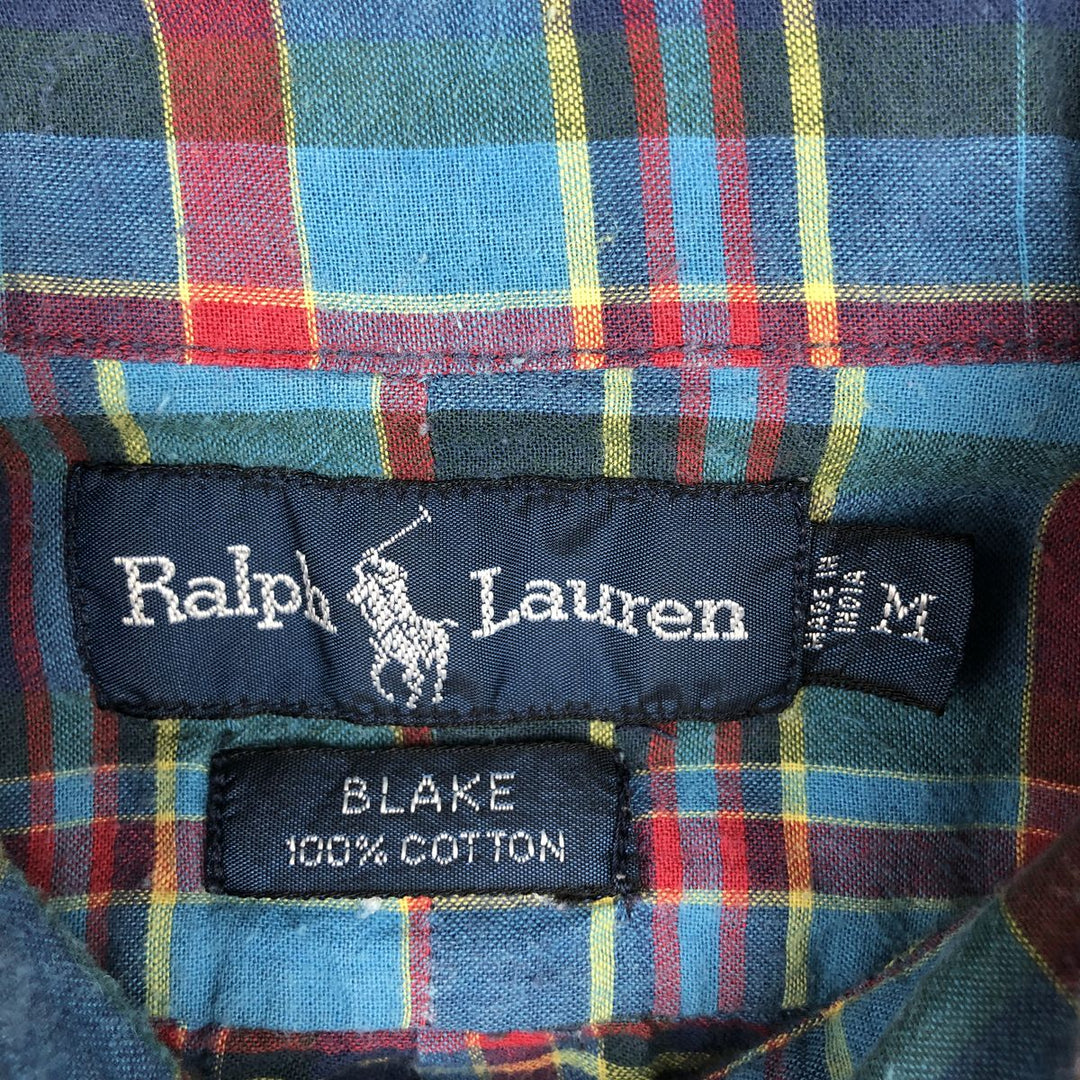 Ralph Lauren BLAKE short sleeve button down check shirt, men's size M cotton blue type Vintage Second Hand