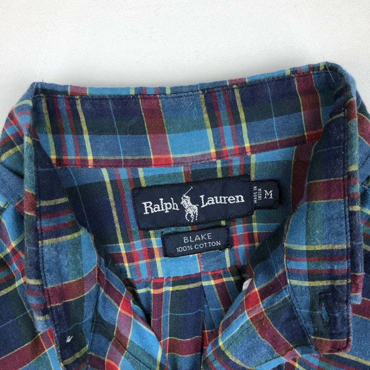 Ralph Lauren BLAKE short sleeve button down check shirt, men's size M cotton blue type Vintage Second Hand