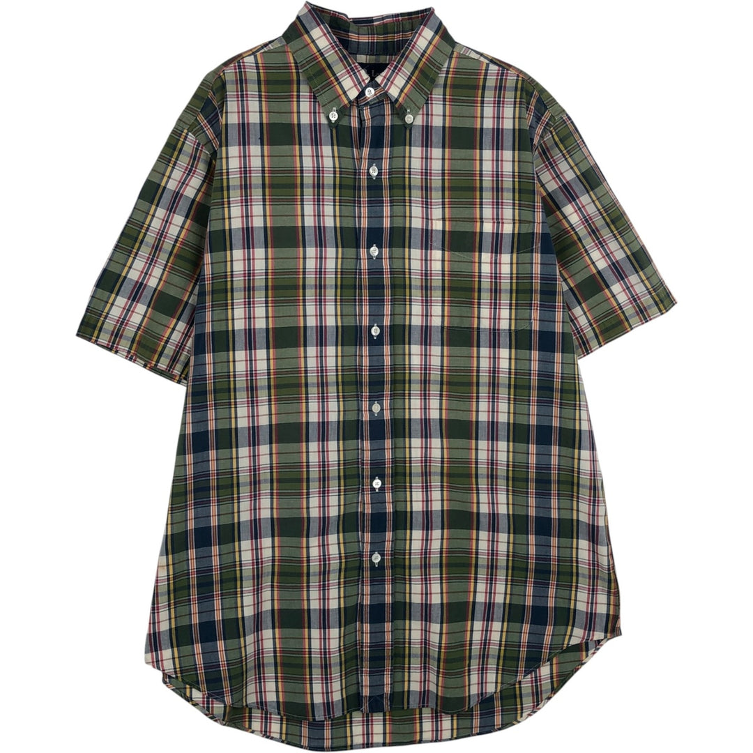 Ralph Lauren Classic Fit short sleeve button down check shirt, men's size M cotton green type yellow green Vintage Second Hand
