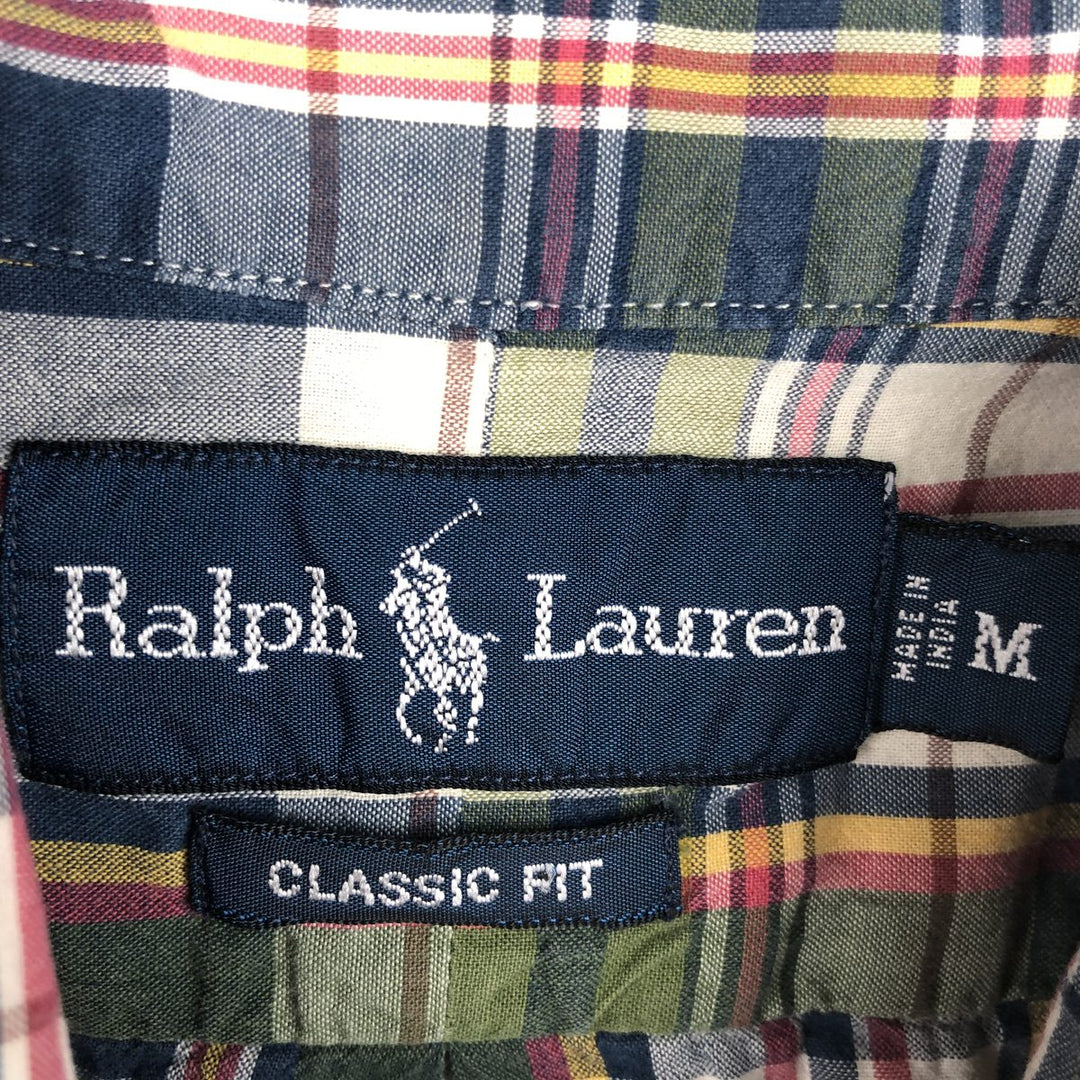 Ralph Lauren Classic Fit short sleeve button down check shirt, men's size M cotton green type yellow green Vintage Second Hand
