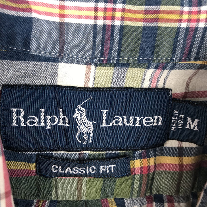 Ralph Lauren Classic Fit short sleeve button down check shirt, men's size M cotton green type yellow green Vintage Second Hand