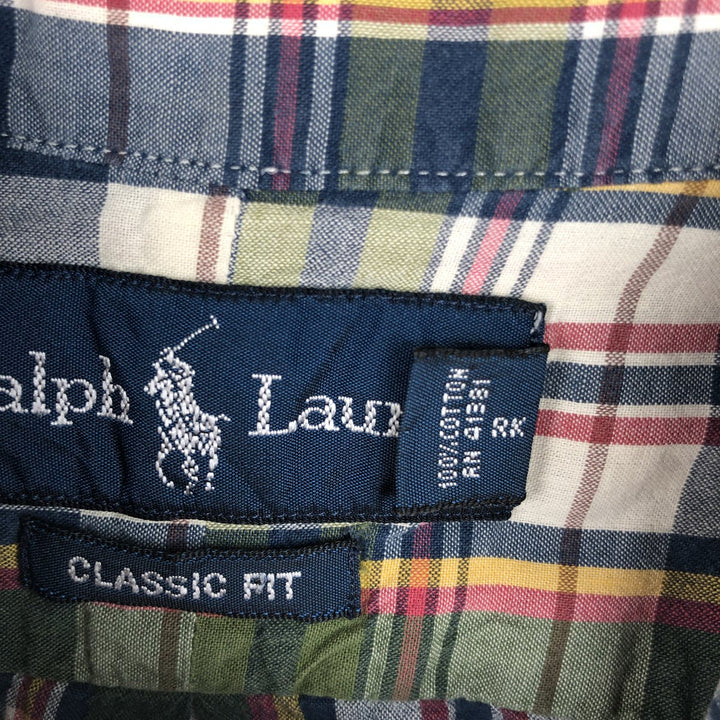 Ralph Lauren Classic Fit short sleeve button down check shirt, men's size M cotton green type yellow green Vintage Second Hand