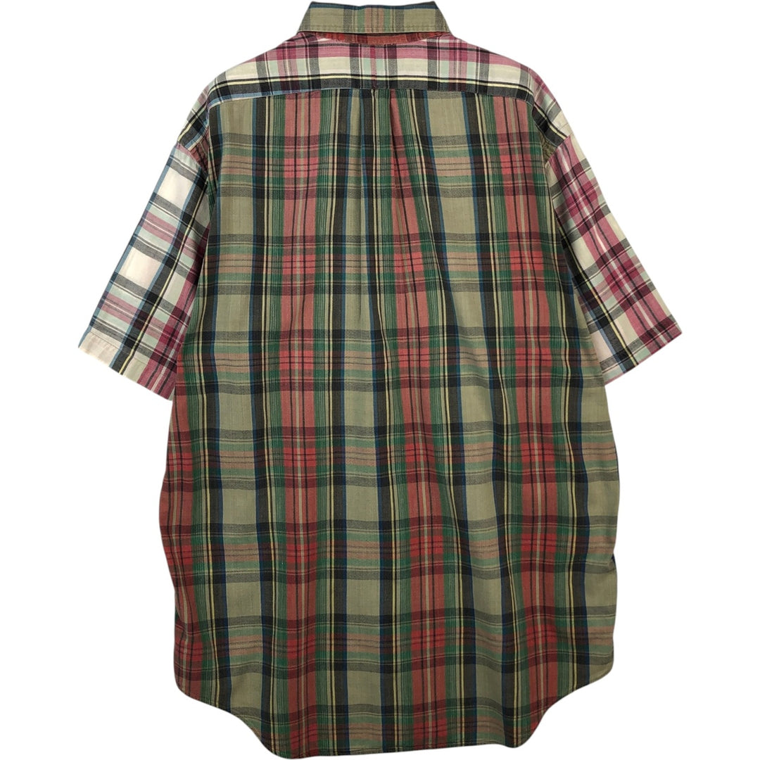 Ralph Lauren Madras check short-sleeved button-down check shirt, men's size M (approx.) cotton red type Vintage Second Hand