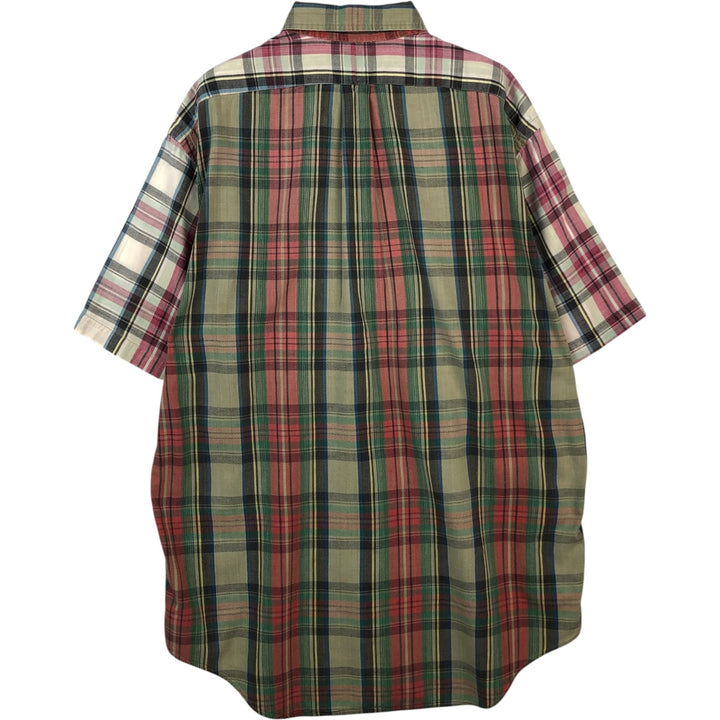 Ralph Lauren Madras check short-sleeved button-down check shirt, men's size M (approx.) cotton red type Vintage Second Hand