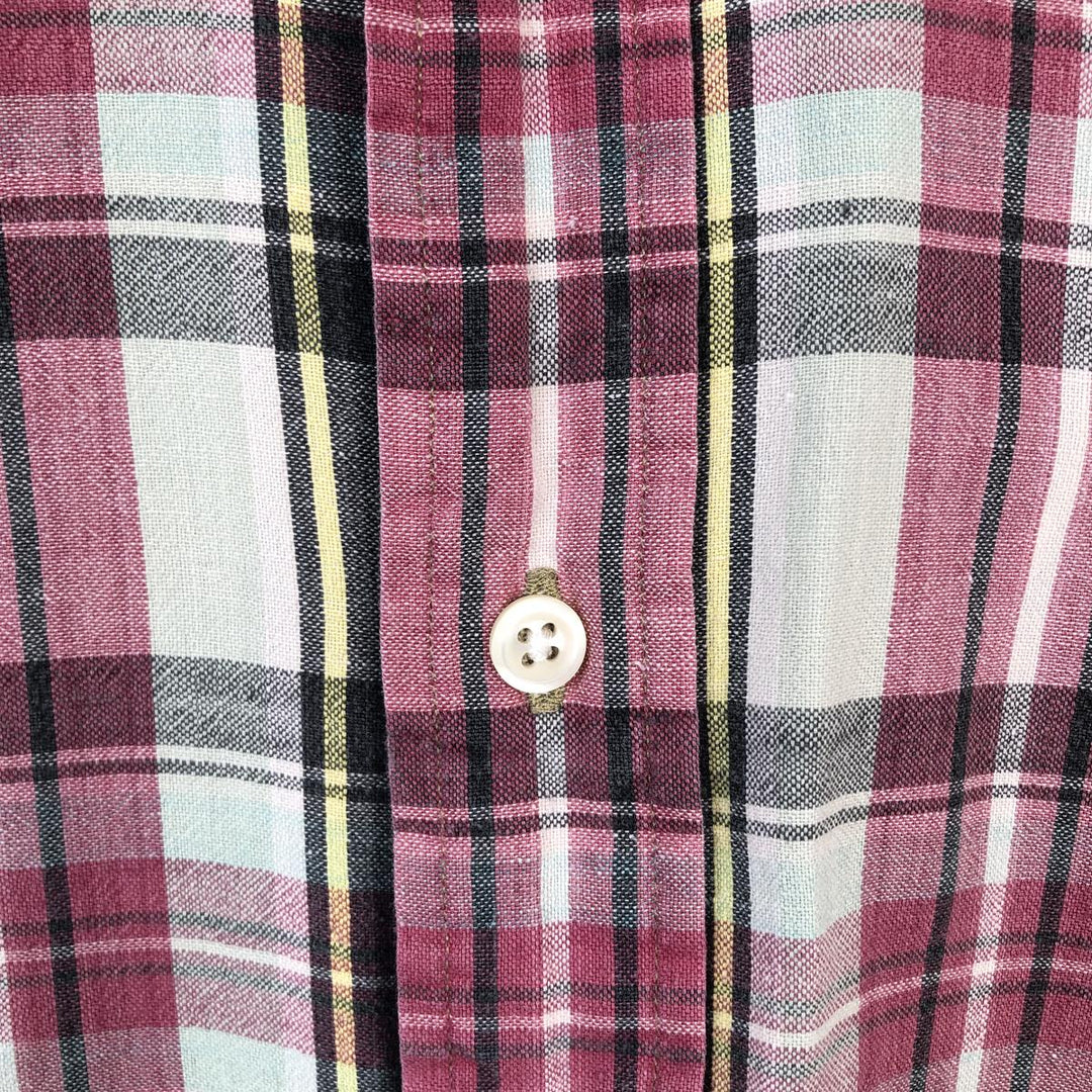 Ralph Lauren Madras check short-sleeved button-down check shirt, men's size M (approx.) cotton red type Vintage Second Hand