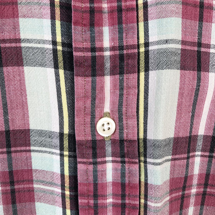 Ralph Lauren Madras check short-sleeved button-down check shirt, men's size M (approx.) cotton red type Vintage Second Hand