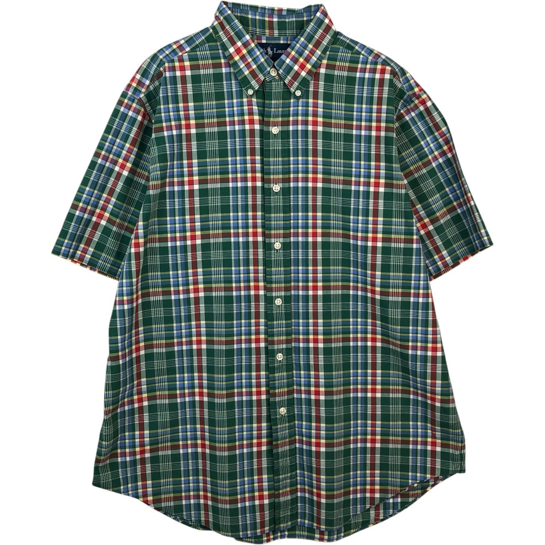 Ralph Lauren Classic Fit Madras Check Short Sleeve Button Down Check Shirt Men's Size L cotton green type Vintage Second Hand