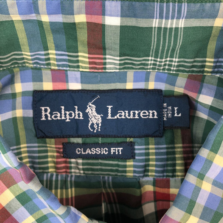 Ralph Lauren Classic Fit Madras Check Short Sleeve Button Down Check Shirt Men's Size L cotton green type Vintage Second Hand