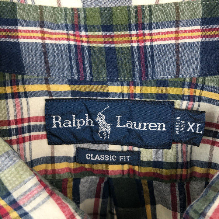 Ralph Lauren Classic Fit Madras Check Short Sleeve Button Down Check Shirt Men's XL cotton green type Vintage Second Hand