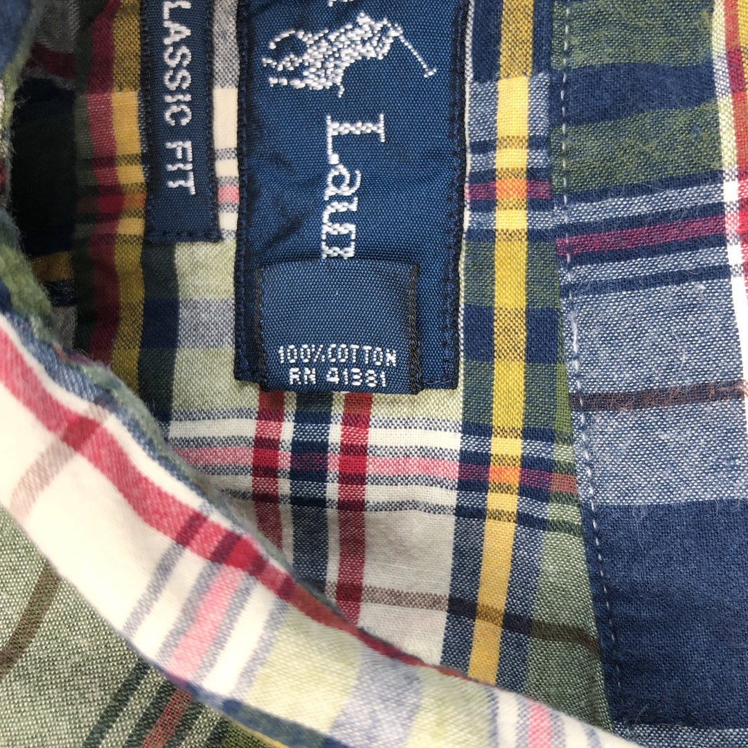 Ralph Lauren Classic Fit Madras Check Short Sleeve Button Down Check Shirt Men's XL cotton green type Vintage Second Hand