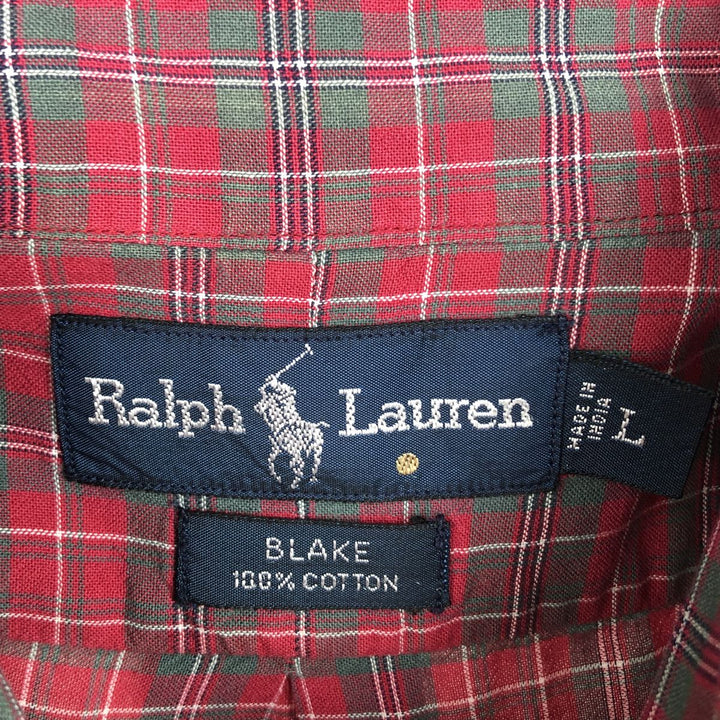 Ralph Lauren BLAKE short sleeve button down check shirt, men's size L cotton red type Vintage Second Hand