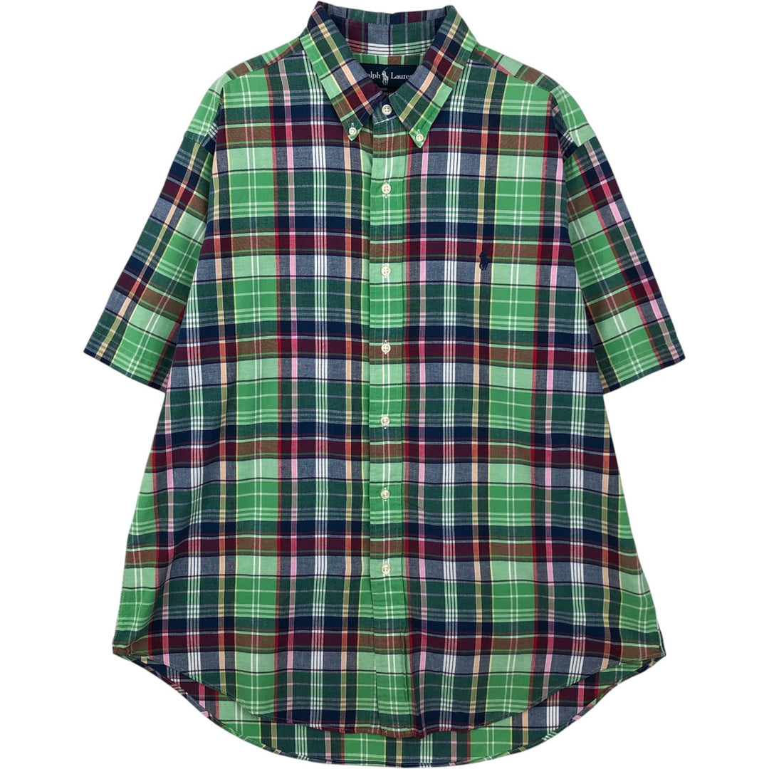 Ralph Lauren CLASSIC FIT Madras Check Short-Sleeve Button-Down Check Shirt (Men's Size L) unclear green type yellow green Vintage Second Hand