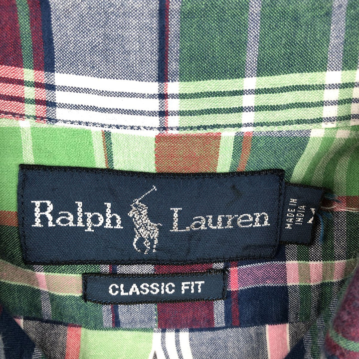 Ralph Lauren CLASSIC FIT Madras Check Short-Sleeve Button-Down Check Shirt (Men's Size L) unclear green type yellow green Vintage Second Hand