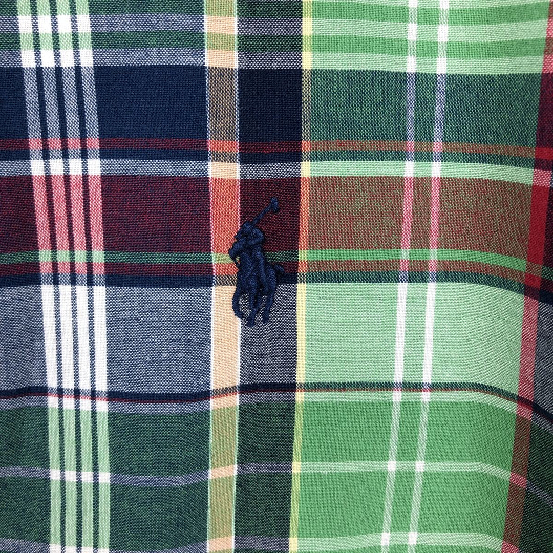 Ralph Lauren CLASSIC FIT Madras Check Short-Sleeve Button-Down Check Shirt (Men's Size L) unclear green type yellow green Vintage Second Hand