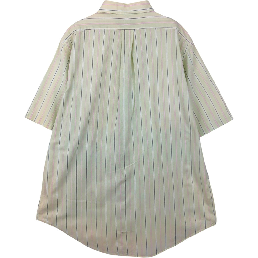 Ralph Lauren short sleeve button down striped shirt, men's XL size cotton green type yellow green Vintage Second Hand