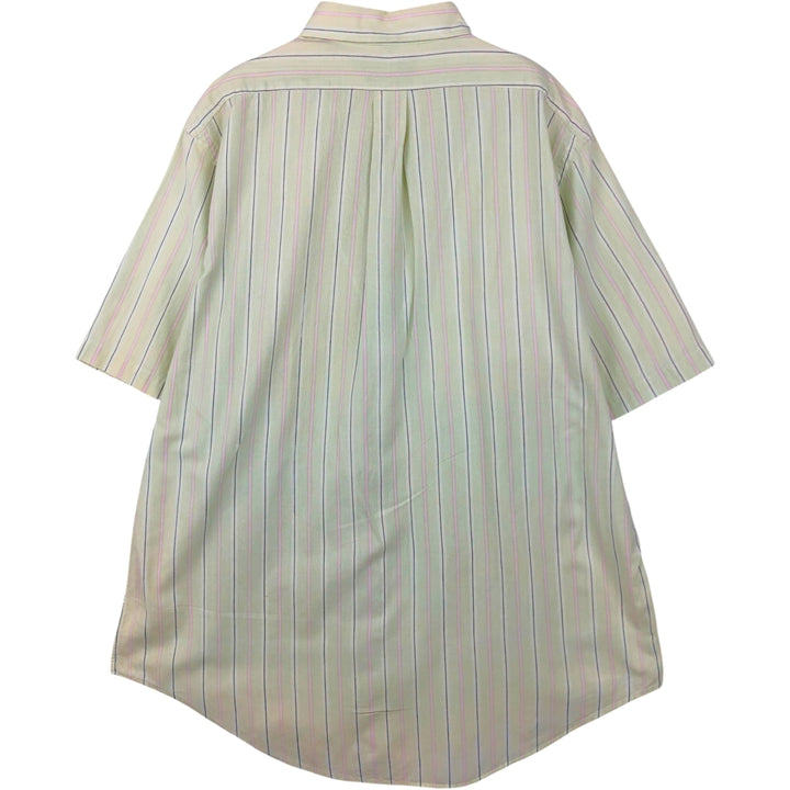 Ralph Lauren short sleeve button down striped shirt, men's XL size cotton green type yellow green Vintage Second Hand