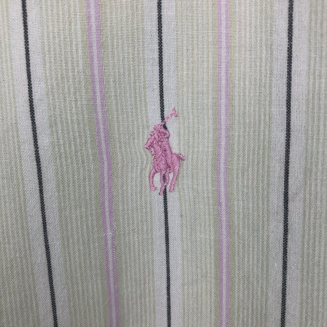 Ralph Lauren short sleeve button down striped shirt, men's XL size cotton green type yellow green Vintage Second Hand
