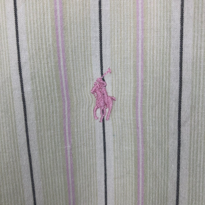 Ralph Lauren short sleeve button down striped shirt, men's XL size cotton green type yellow green Vintage Second Hand