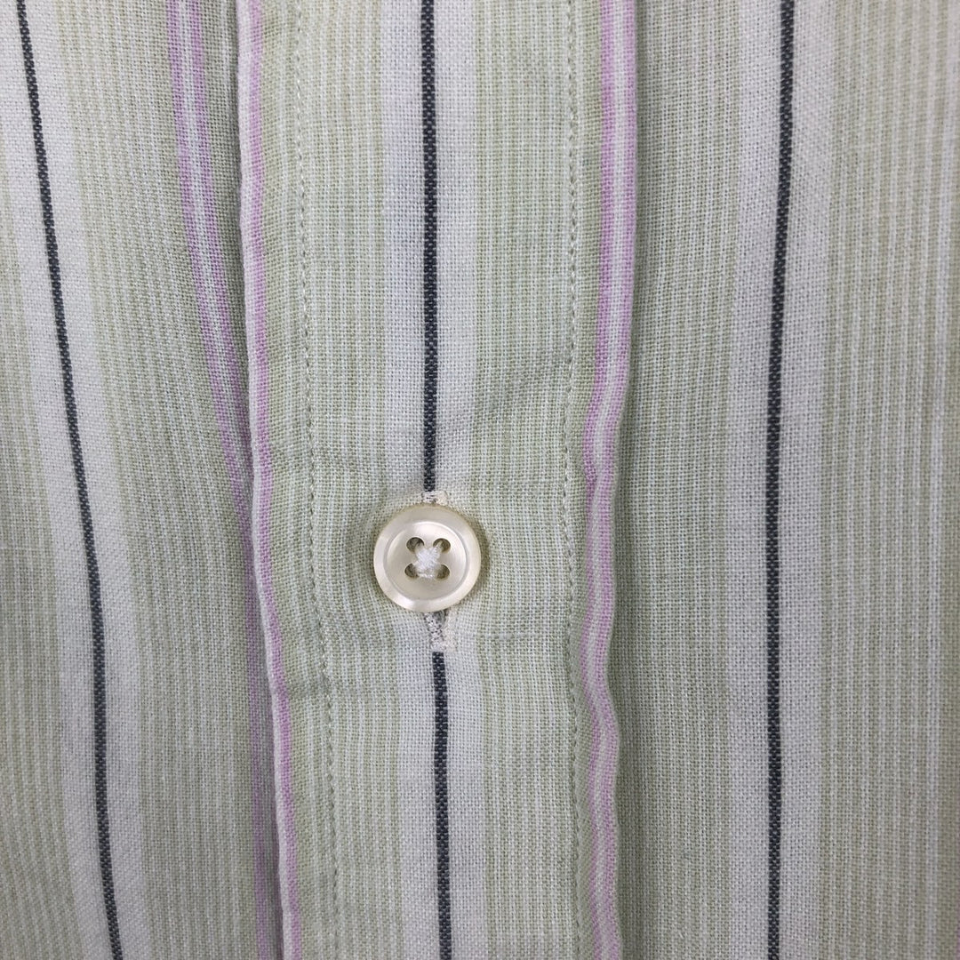 Ralph Lauren short sleeve button down striped shirt, men's XL size cotton green type yellow green Vintage Second Hand