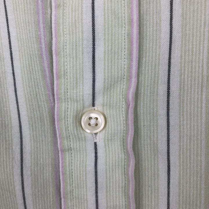 Ralph Lauren short sleeve button down striped shirt, men's XL size cotton green type yellow green Vintage Second Hand