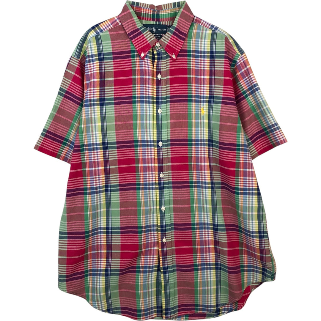 Ralph Lauren Classic Fit Madras Check Short-Sleeve Button-Down Check Shirt, Men's Size XL (approx.) cotton pink type Vintage Second Hand