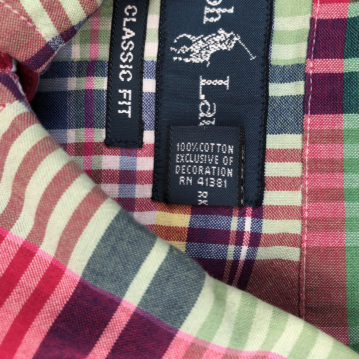 Ralph Lauren Classic Fit Madras Check Short-Sleeve Button-Down Check Shirt, Men's Size XL (approx.) cotton pink type Vintage Second Hand