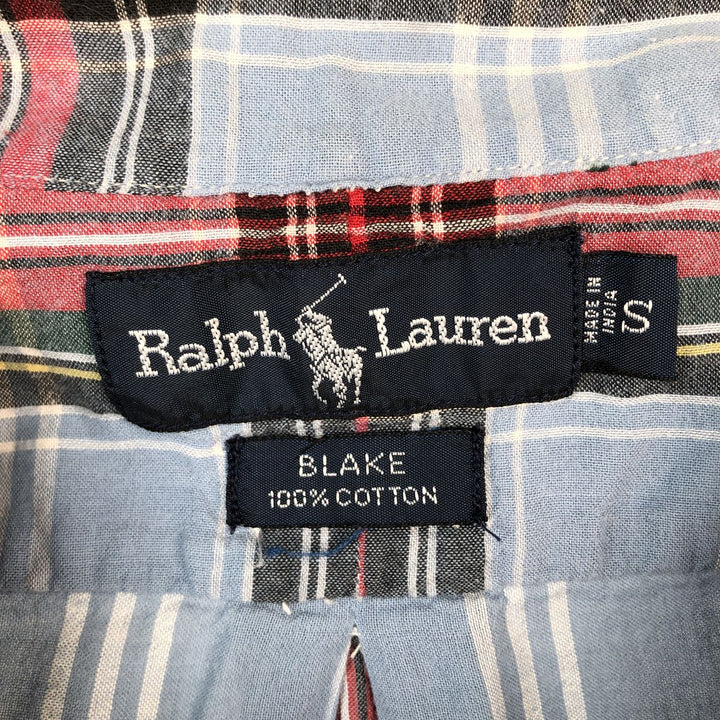 Ralph Lauren BLAKE Madras Check Short-Sleeve Button-Down Check Shirt (Men's Size S) cotton Blue type light blue Vintage Second Hand