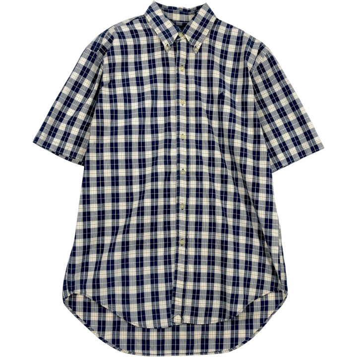 Ralph Lauren BLAIRE short-sleeved button-down check shirt with a single logo, men's size M (approx.) cotton navy blue type Vintage Second Hand