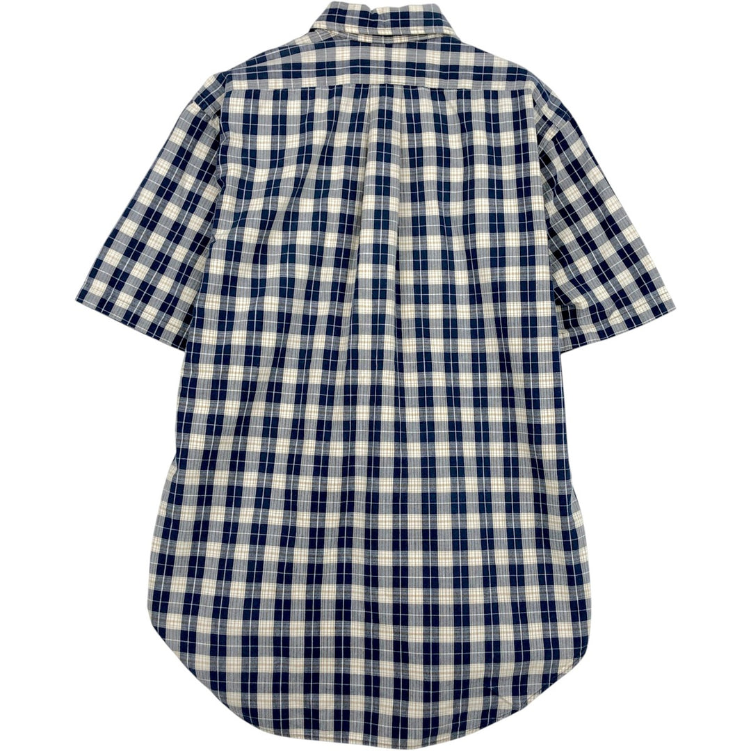 Ralph Lauren BLAIRE short-sleeved button-down check shirt with a single logo, men's size M (approx.) cotton navy blue type Vintage Second Hand