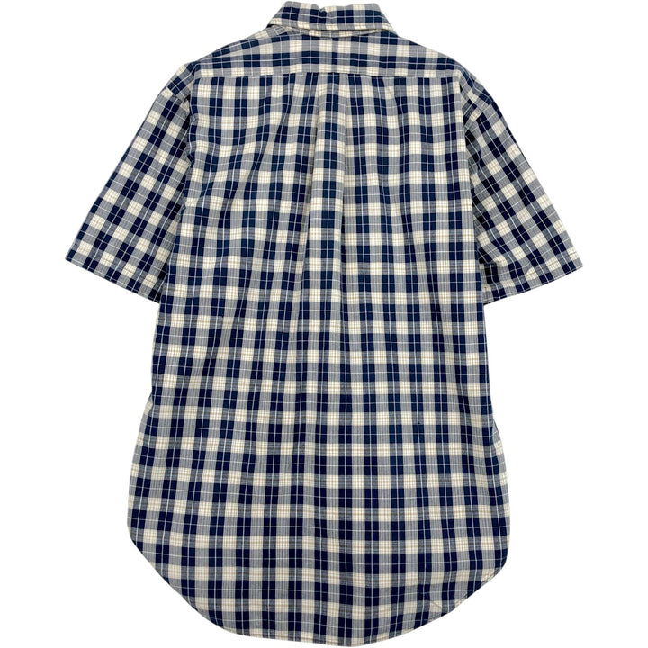 Ralph Lauren BLAIRE short-sleeved button-down check shirt with a single logo, men's size M (approx.) cotton navy blue type Vintage Second Hand