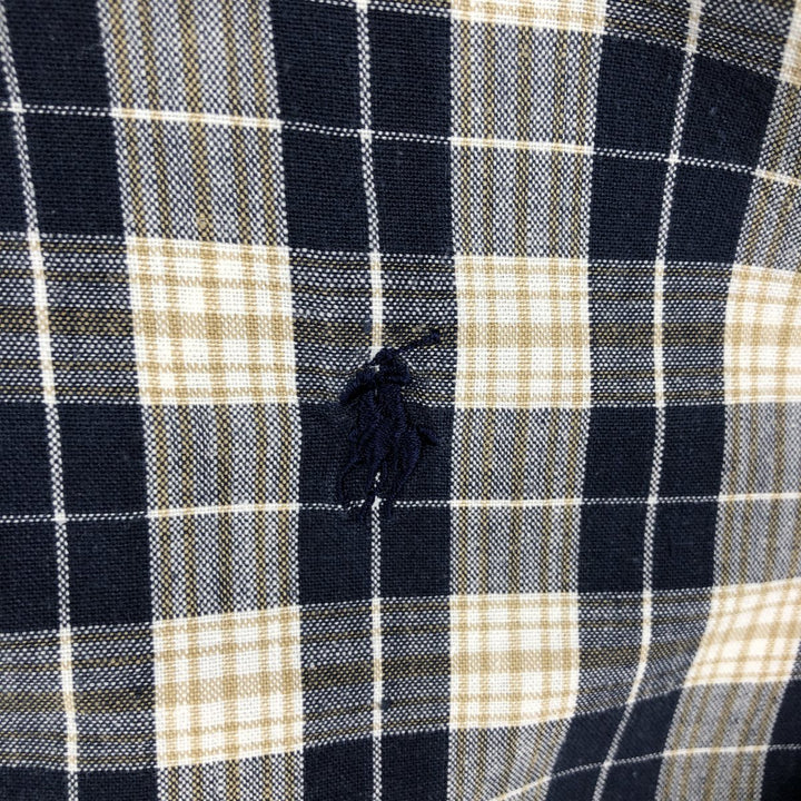 Ralph Lauren BLAIRE short-sleeved button-down check shirt with a single logo, men's size M (approx.) cotton navy blue type Vintage Second Hand