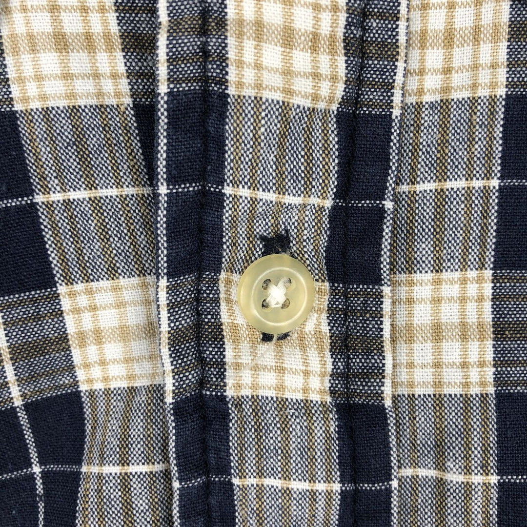 Ralph Lauren BLAIRE short-sleeved button-down check shirt with a single logo, men's size M (approx.) cotton navy blue type Vintage Second Hand