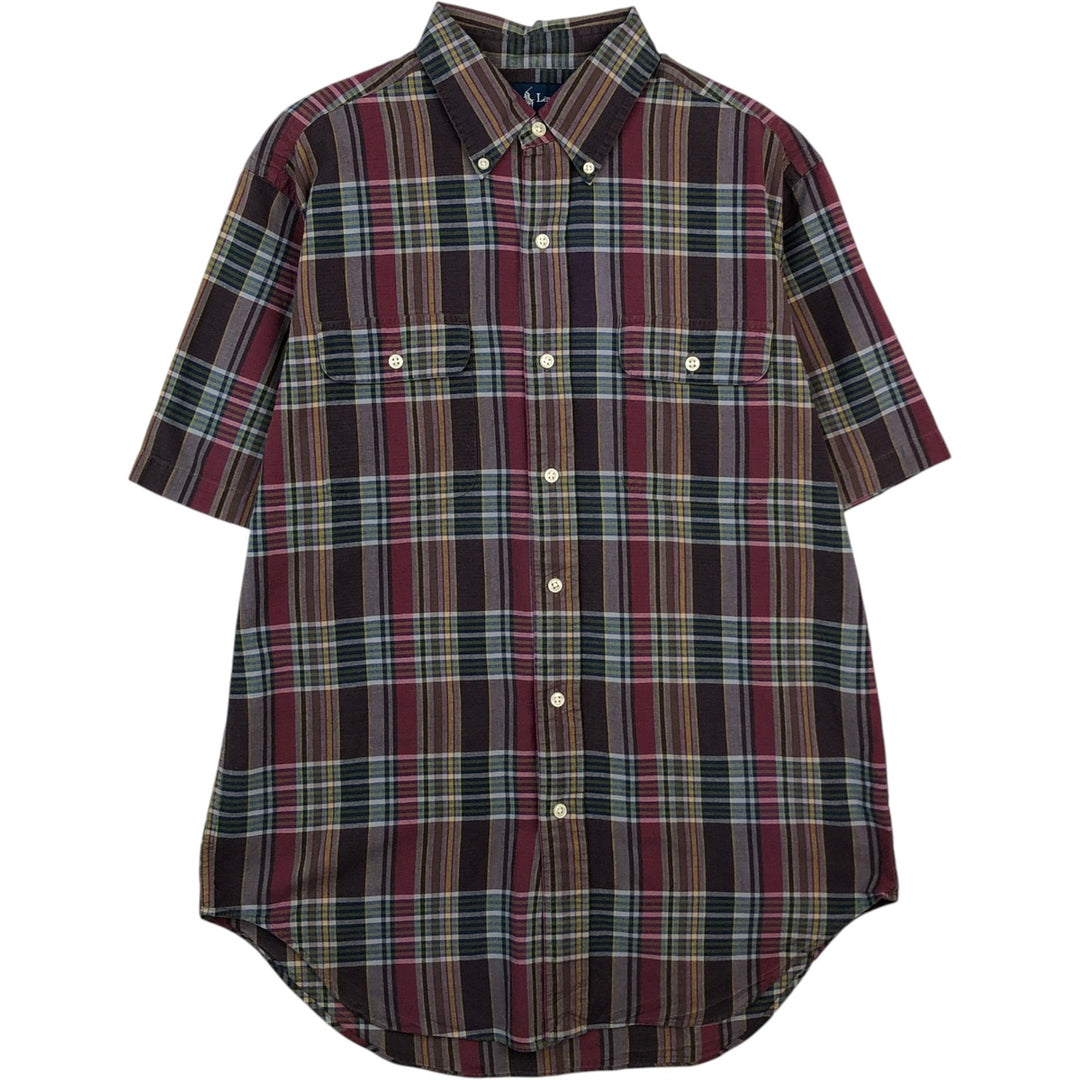 Ralph Lauren CLASSIC FIT Madras check short-sleeved button-down check shirt, men's size M (approx.) cotton wine-red Vintage Second Hand