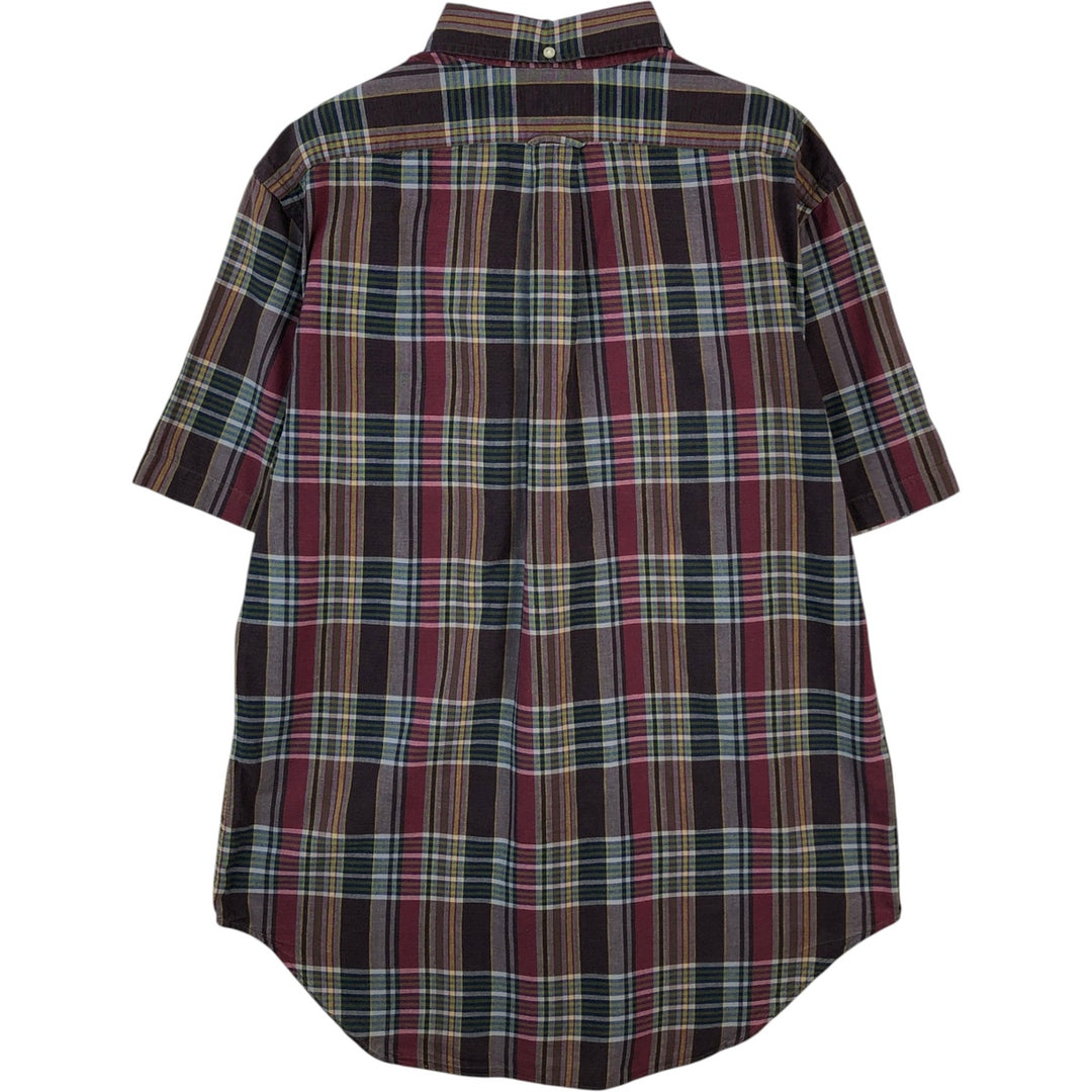 Ralph Lauren CLASSIC FIT Madras check short-sleeved button-down check shirt, men's size M (approx.) cotton wine-red Vintage Second Hand