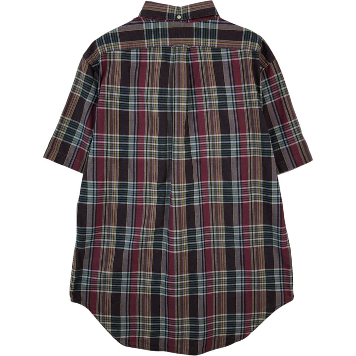 Ralph Lauren CLASSIC FIT Madras check short-sleeved button-down check shirt, men's size M (approx.) cotton wine-red Vintage Second Hand