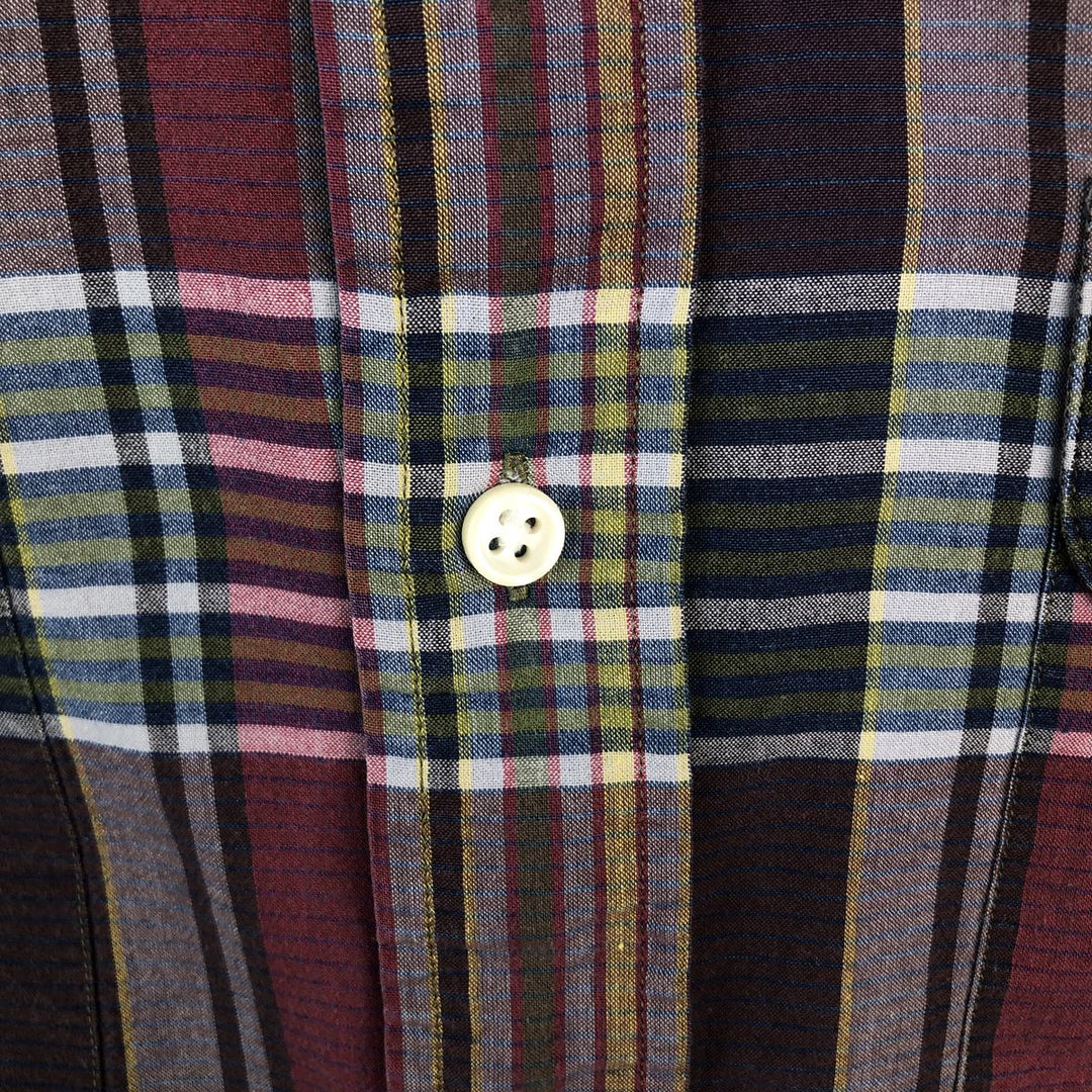 Ralph Lauren CLASSIC FIT Madras check short-sleeved button-down check shirt, men's size M (approx.) cotton wine-red Vintage Second Hand
