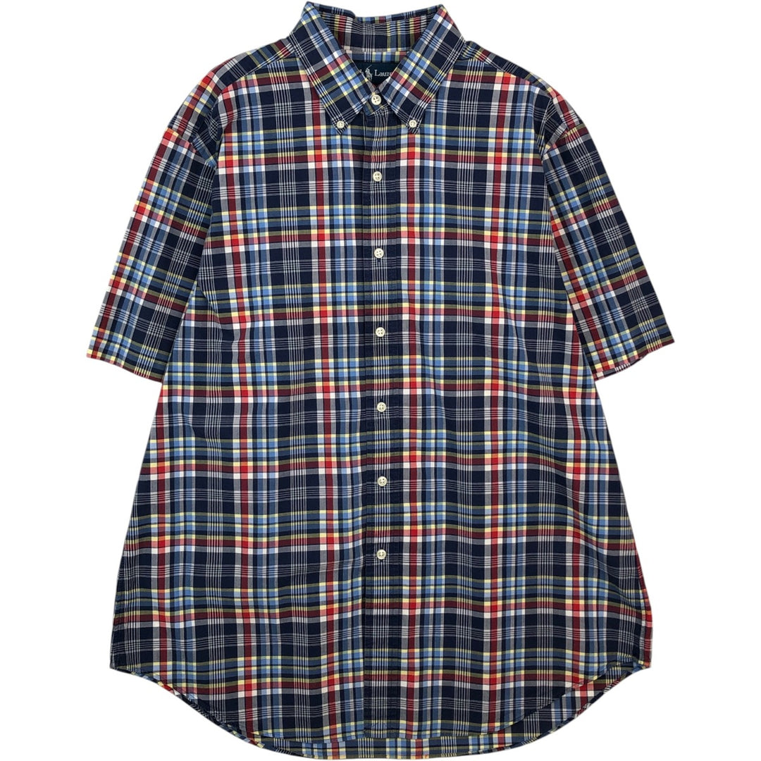 Ralph Lauren Classic Fit Madras Check Short Sleeve Button Down Check Shirt Men's Size L cotton navy blue type Vintage Second Hand