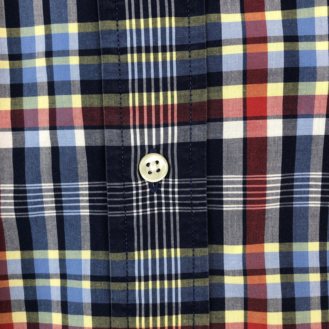 Ralph Lauren Classic Fit Madras Check Short Sleeve Button Down Check Shirt Men's Size L cotton navy blue type Vintage Second Hand