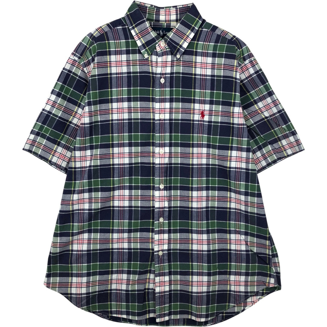 Ralph Lauren Classic Fit Short Sleeve Button Down Check Shirt Men's Size L cotton navy blue type Vintage Second Hand