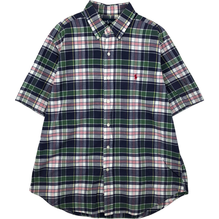 Ralph Lauren Classic Fit Short Sleeve Button Down Check Shirt Men's Size L cotton navy blue type Vintage Second Hand