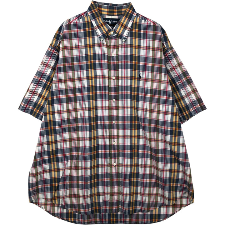 Ralph Lauren BLAKE short sleeve button down check shirt men's XL size cotton navy blue type Vintage Second Hand