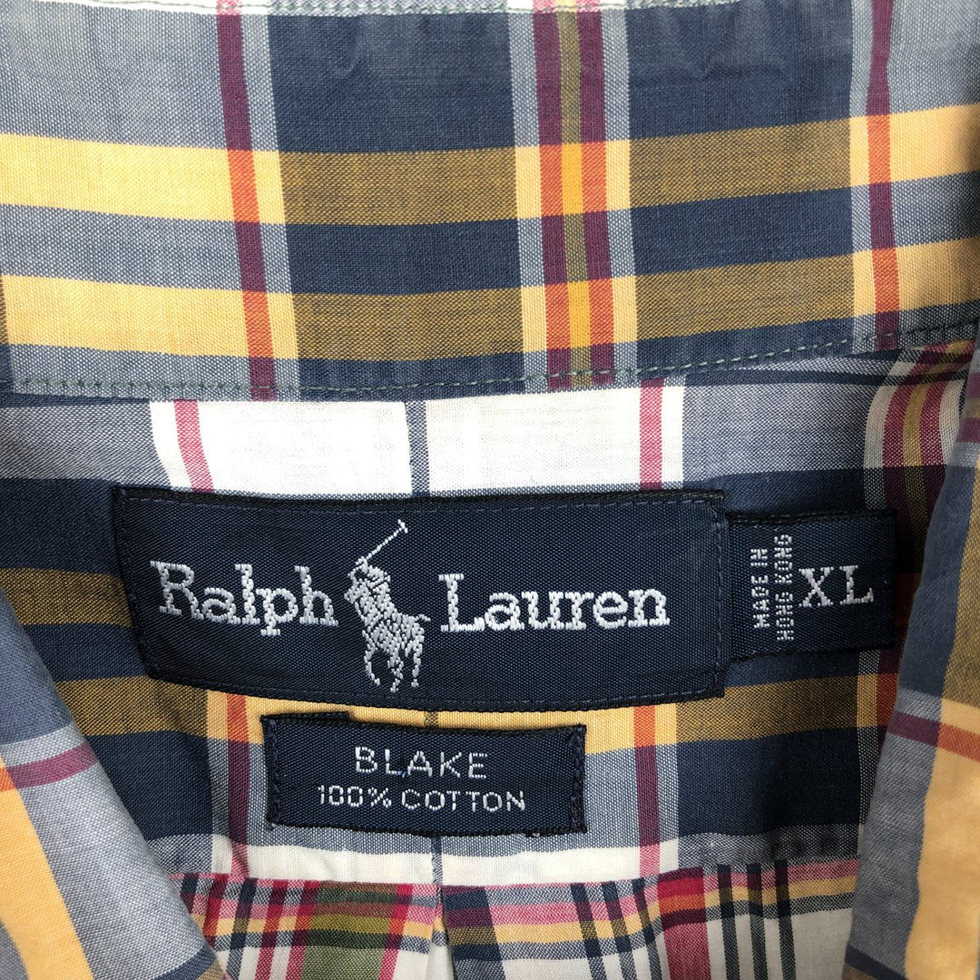 Ralph Lauren BLAKE short sleeve button down check shirt men's XL size cotton navy blue type Vintage Second Hand