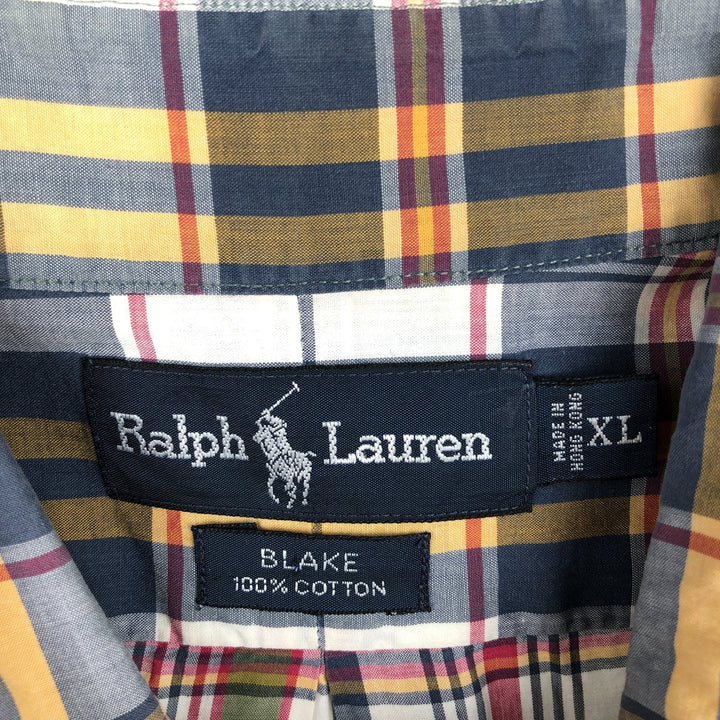Ralph Lauren BLAKE short sleeve button down check shirt men's XL size cotton navy blue type Vintage Second Hand