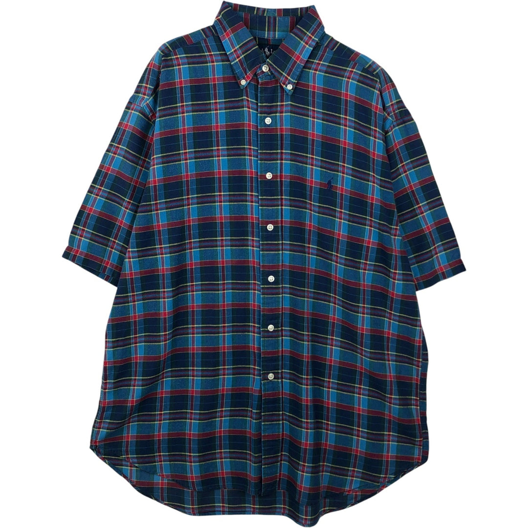 Ralph Lauren BLAKE short sleeve button down check shirt, men's size L cotton blue type Vintage Second Hand