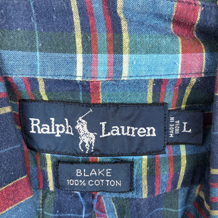 Ralph Lauren BLAKE short sleeve button down check shirt, men's size L cotton blue type Vintage Second Hand