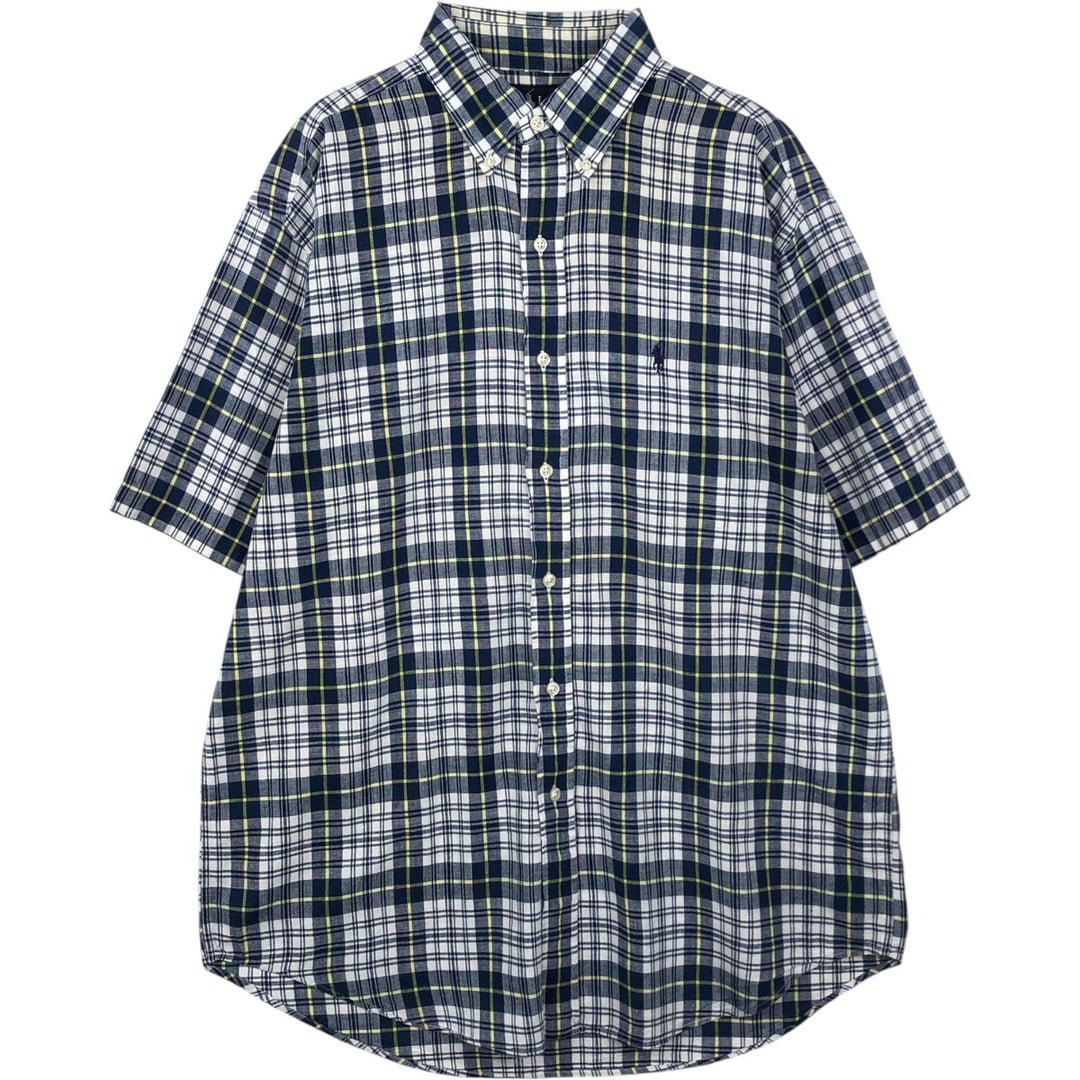 Ralph Lauren BLAIRE short sleeve button down check shirt, men's size M cotton white type Vintage Second Hand