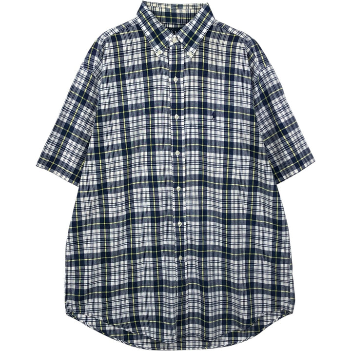 Ralph Lauren BLAIRE short sleeve button down check shirt, men's size M cotton white type Vintage Second Hand