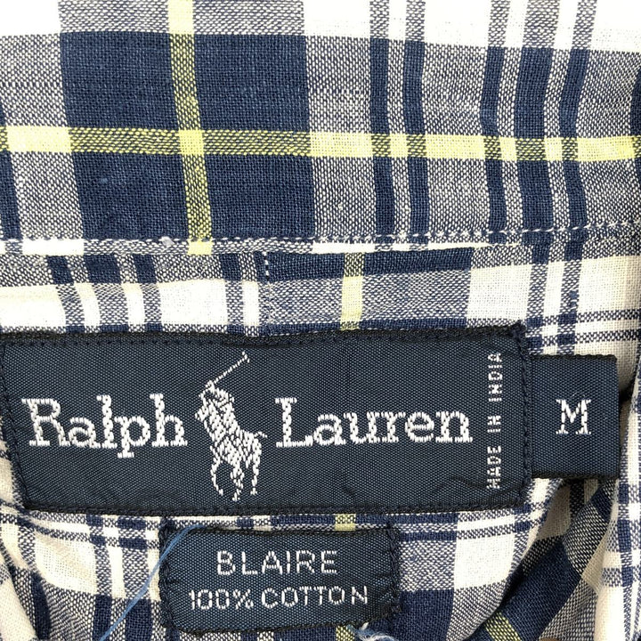 Ralph Lauren BLAIRE short sleeve button down check shirt, men's size M cotton white type Vintage Second Hand