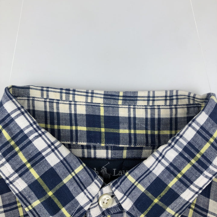 Ralph Lauren BLAIRE short sleeve button down check shirt, men's size M cotton white type Vintage Second Hand